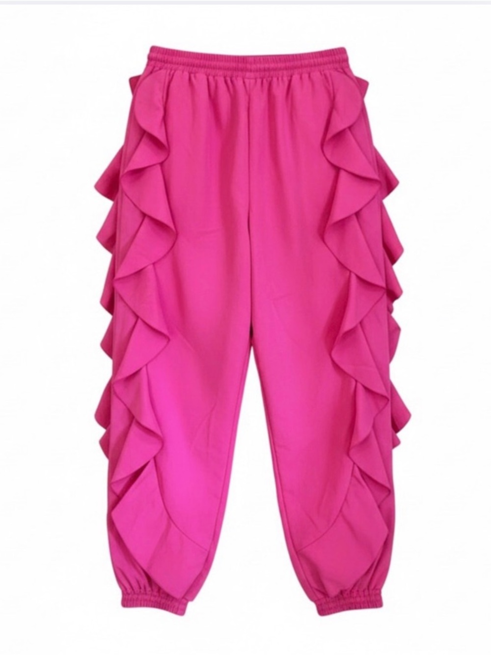 Hot Pink Ruffle Jogger Statement Tiered Frill Going Out Pants